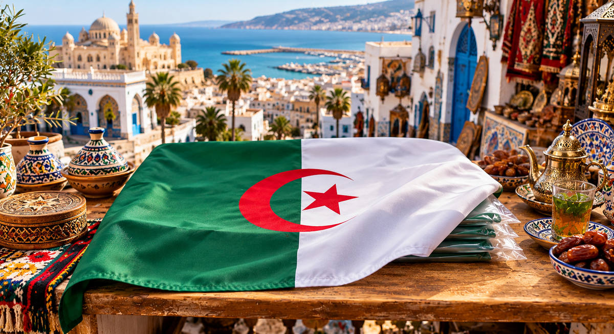 Argelia País argelino Fútbol Gran poste ondeante Bandera Algerie Beau Grand Drapeau