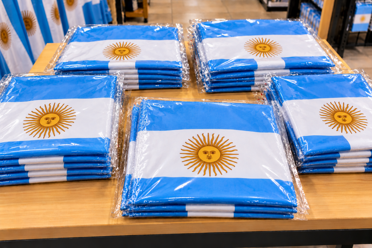 Argentina País Nacional Argentino Agitando Poste Con Gran Bandera Fútbol