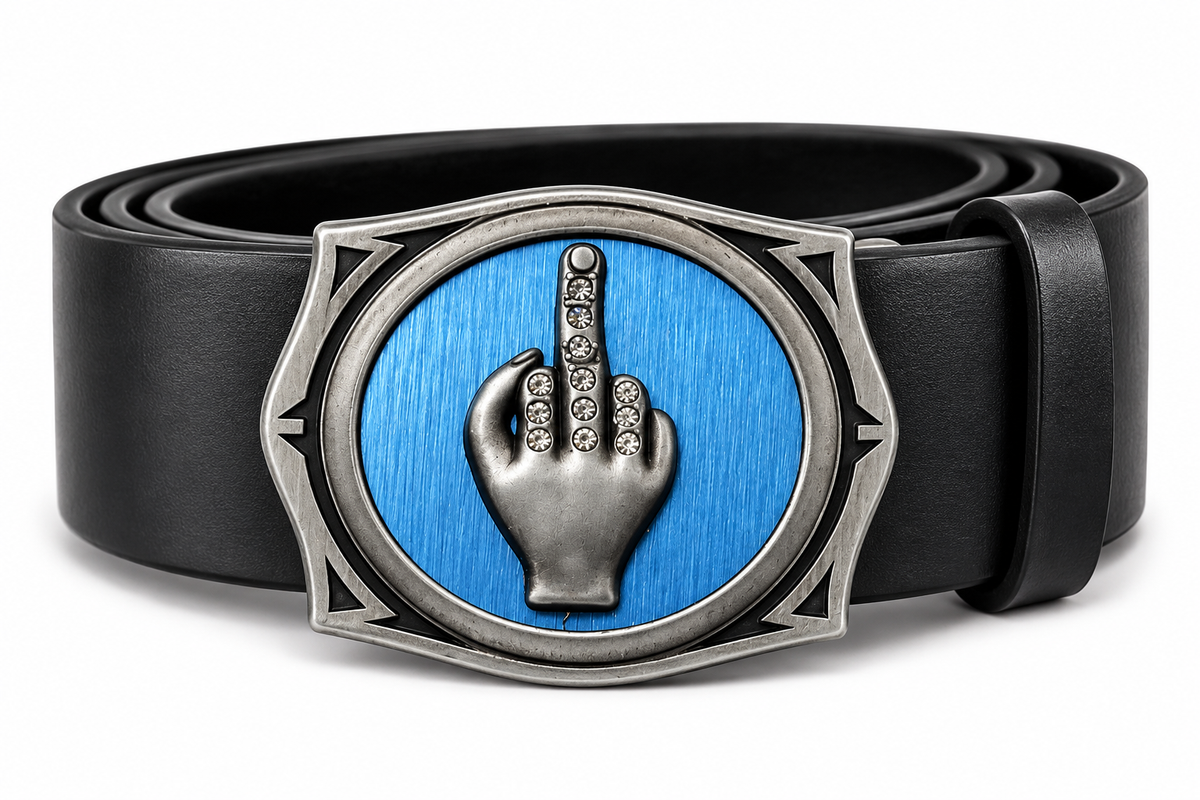 Funny One Finger Salute Belt Buckle Novelty Flint Lighter Included