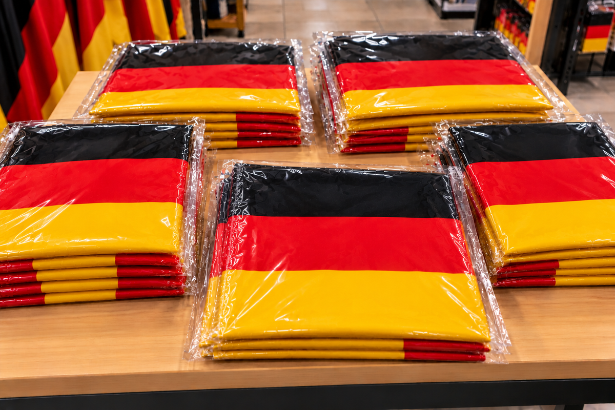 ALEMANIA PAÍS NACIONAL ALEMÁN ONDEANDO LA BANDERA DEL POLO DE FÚTBOL