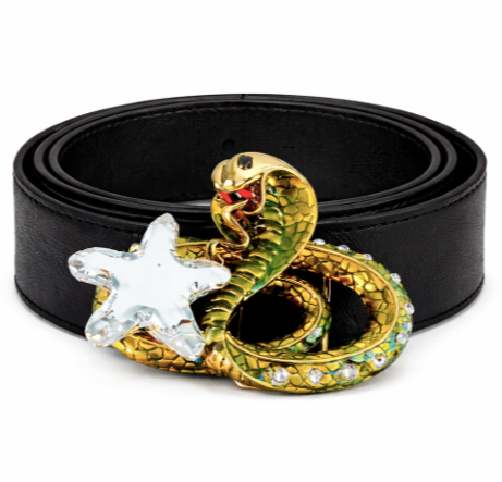 Hebilla de cinturón con estrella de diamantes de imitación, serpiente, reptil, serpiente