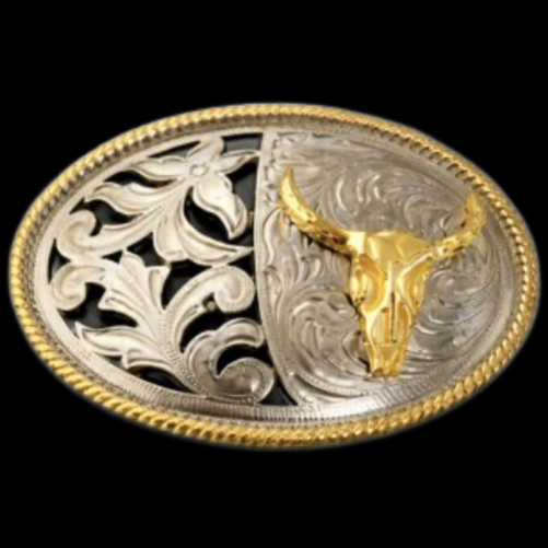 Hebillas de cinturón occidental de dos tonos, dorado, plateado, Longhorn Steer Bull