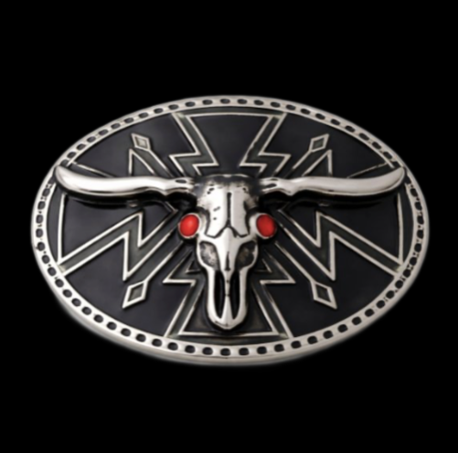 Texas Longhorn Bull Red Eyes Western Belt Buckle