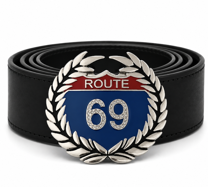 Boucle de ceinture avec ailes en strass, Route 69 USA, autoroute américaine