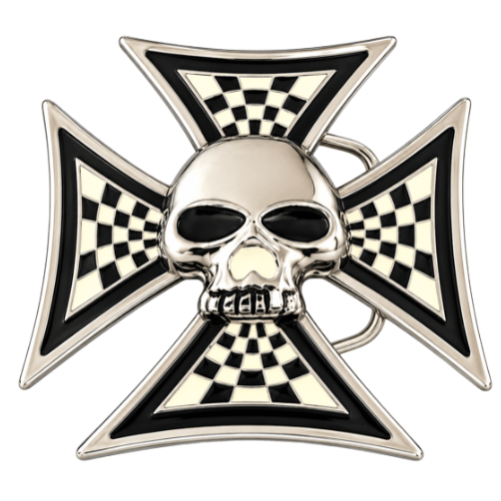 Skull Bones Evil Checkered Cross Belt Buckle