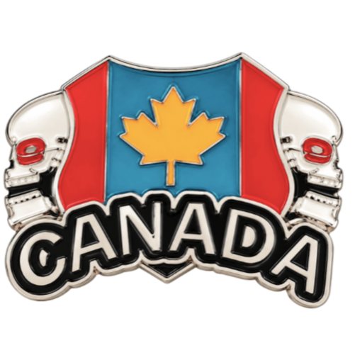 Funky Canada Flag Two Skull Heads Belt Buckle