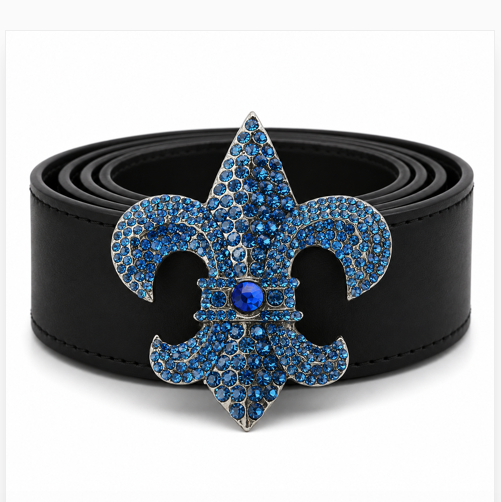 Azul Rhinestone Quebec Fleur De Lys Bandera Hebilla De Cinturón Boucle Ceinture