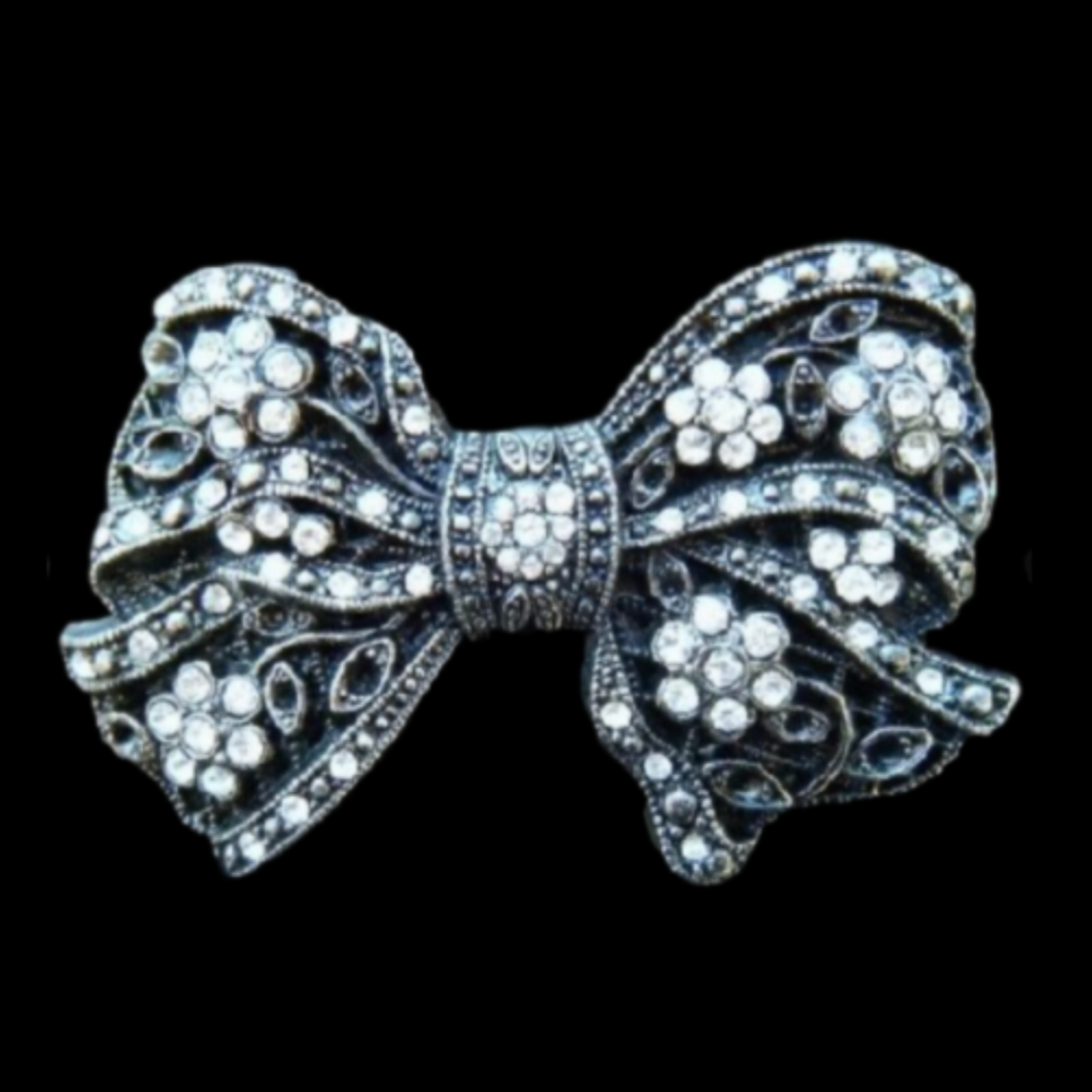 Black White Rhinestone Classy Bow Tie Bowtie Belt Buckle
