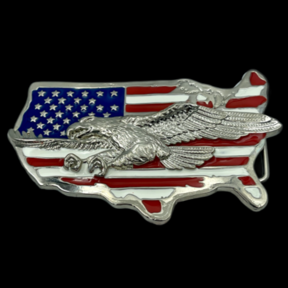 United States American USA Flag Map Eagle Old Glory Belt Buckle