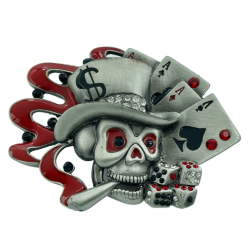 Gambler Cards Dice Skull Skeleton Ghost Belt Buckle