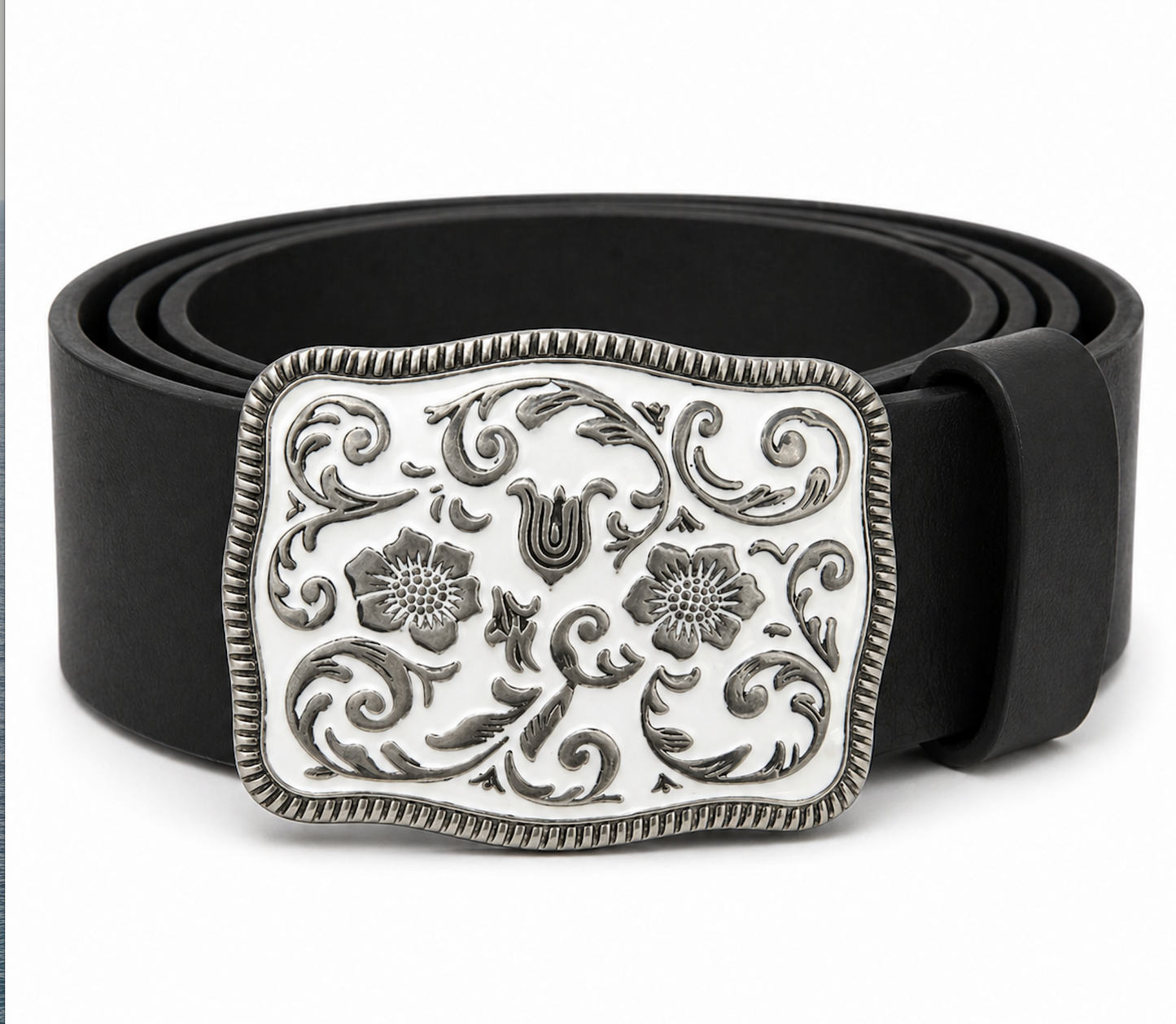 White Flower Cowboy Cowgirl Western Belt Buckle