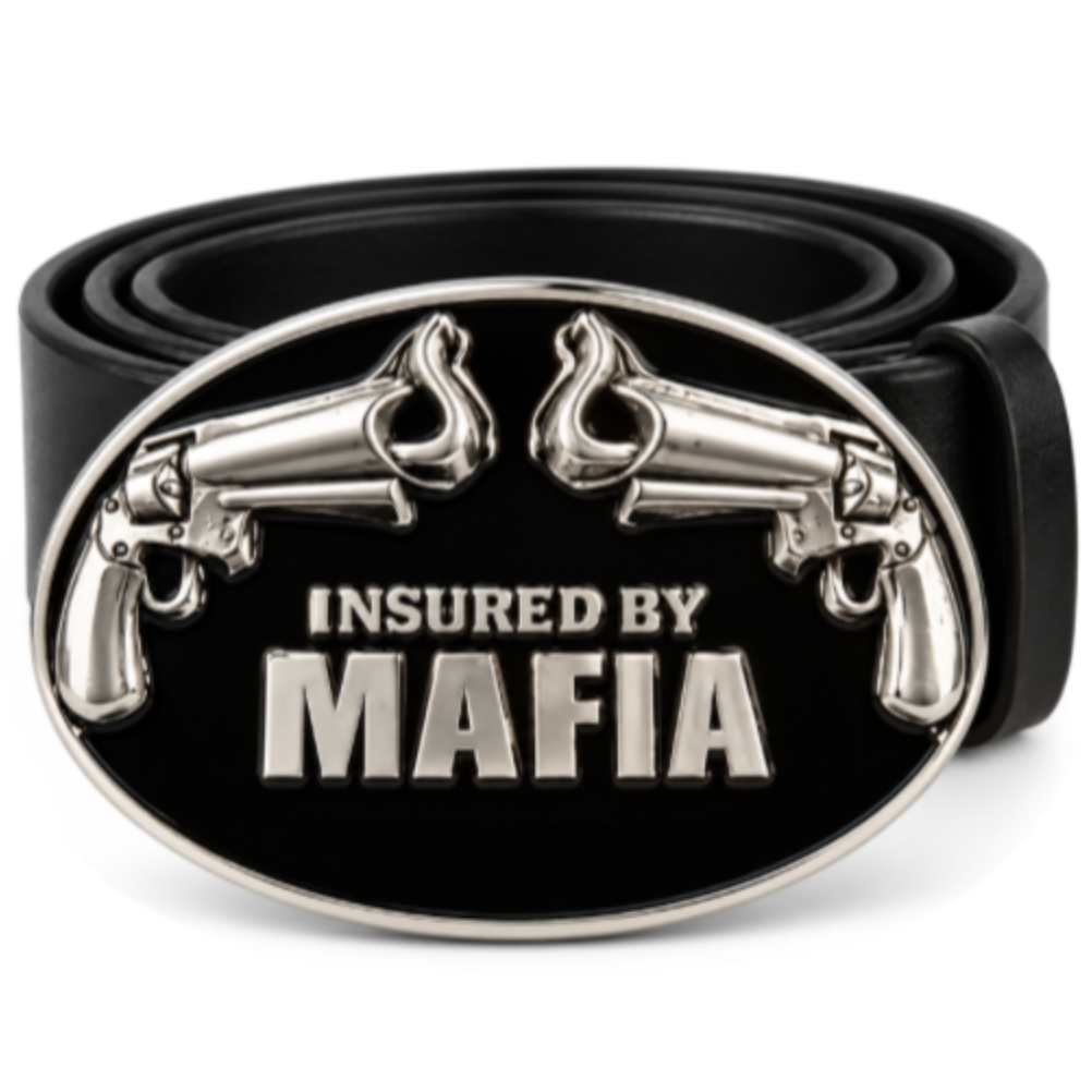 Mafia Insured Italian Underworld Crime Family Guns Belt Buckle