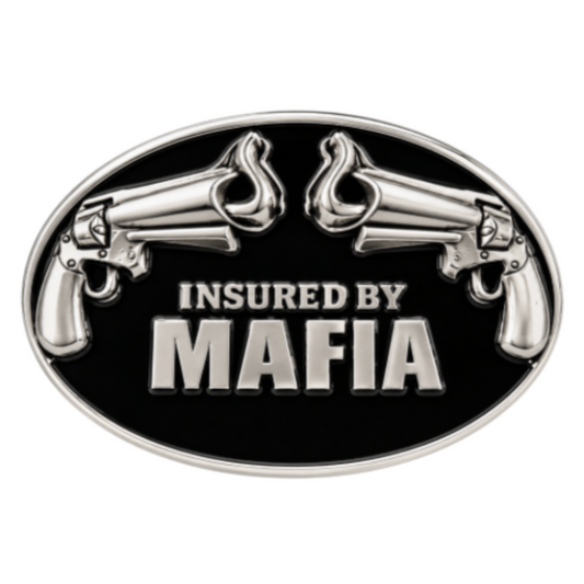 Mafia Insured Italian Underworld Crime Family Guns Belt Buckle