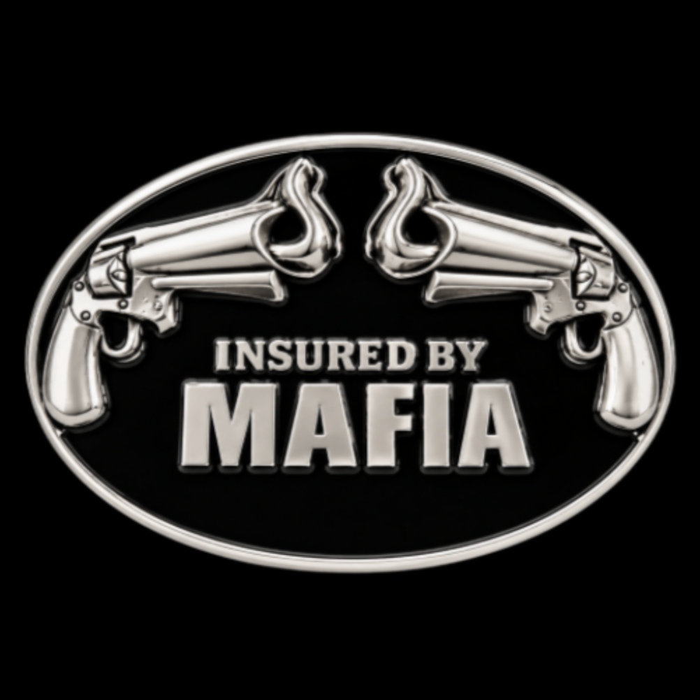 Mafia Insured Italian Underworld Crime Family Guns Belt Buckle