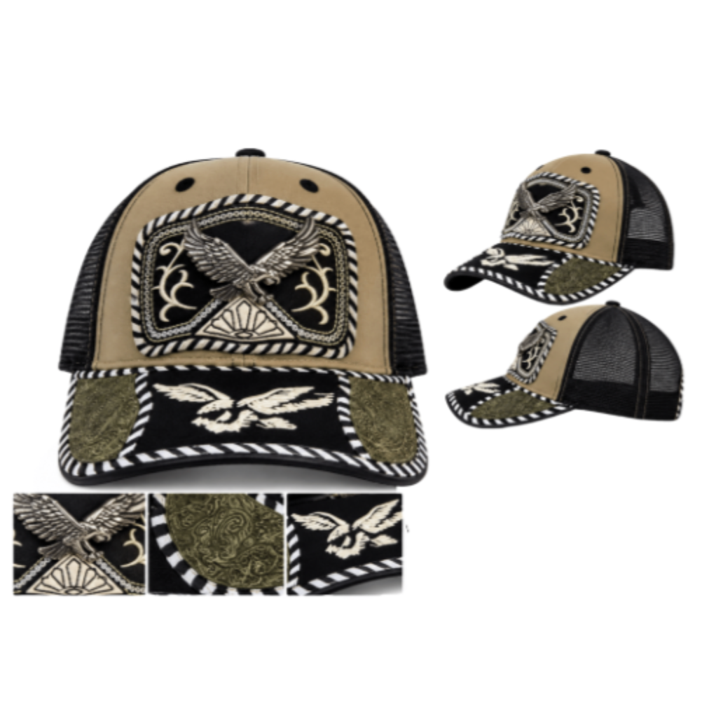 Eagle Western Trucker Cowboy Trucker Cap Hat Metal Logo Mesh Back