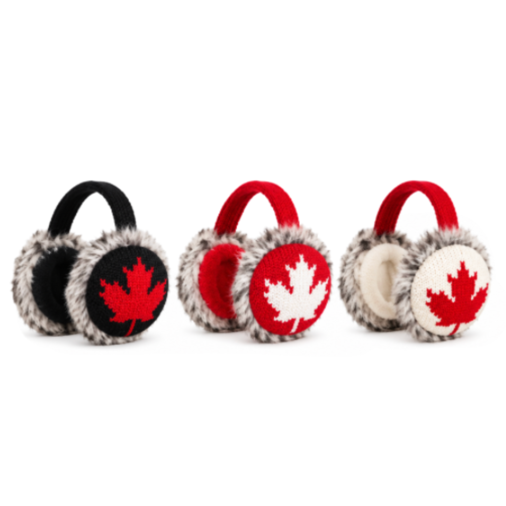 Maple Leaf Faux Fur Ear Warmers – Cozy Canada Outdoors Winter Earmuffs