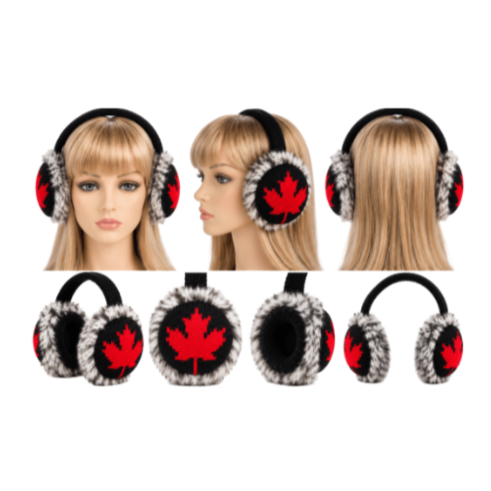 Maple Leaf Faux Fur Ear Warmers – Cozy Canada Outdoors Winter Earmuffs
