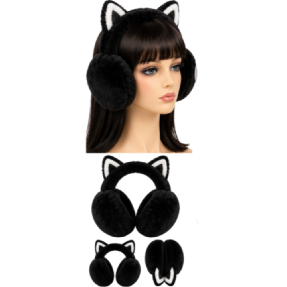 Cat Ears Foldable Cute Earmuffs Womens Kids Fun Fashion
