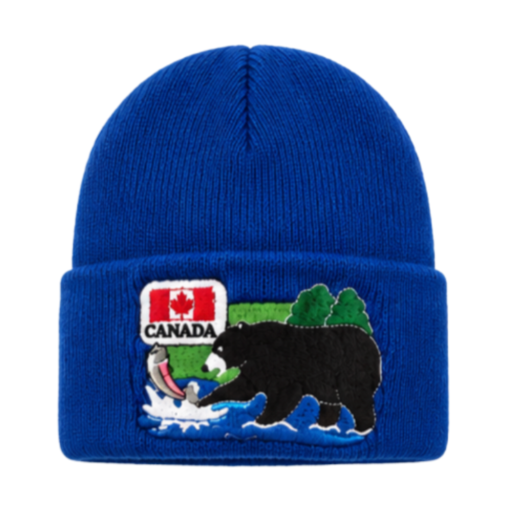 Beanie Hat Canada Flag Maple Leaf Ice Fishing Bear Winter Ski Toque