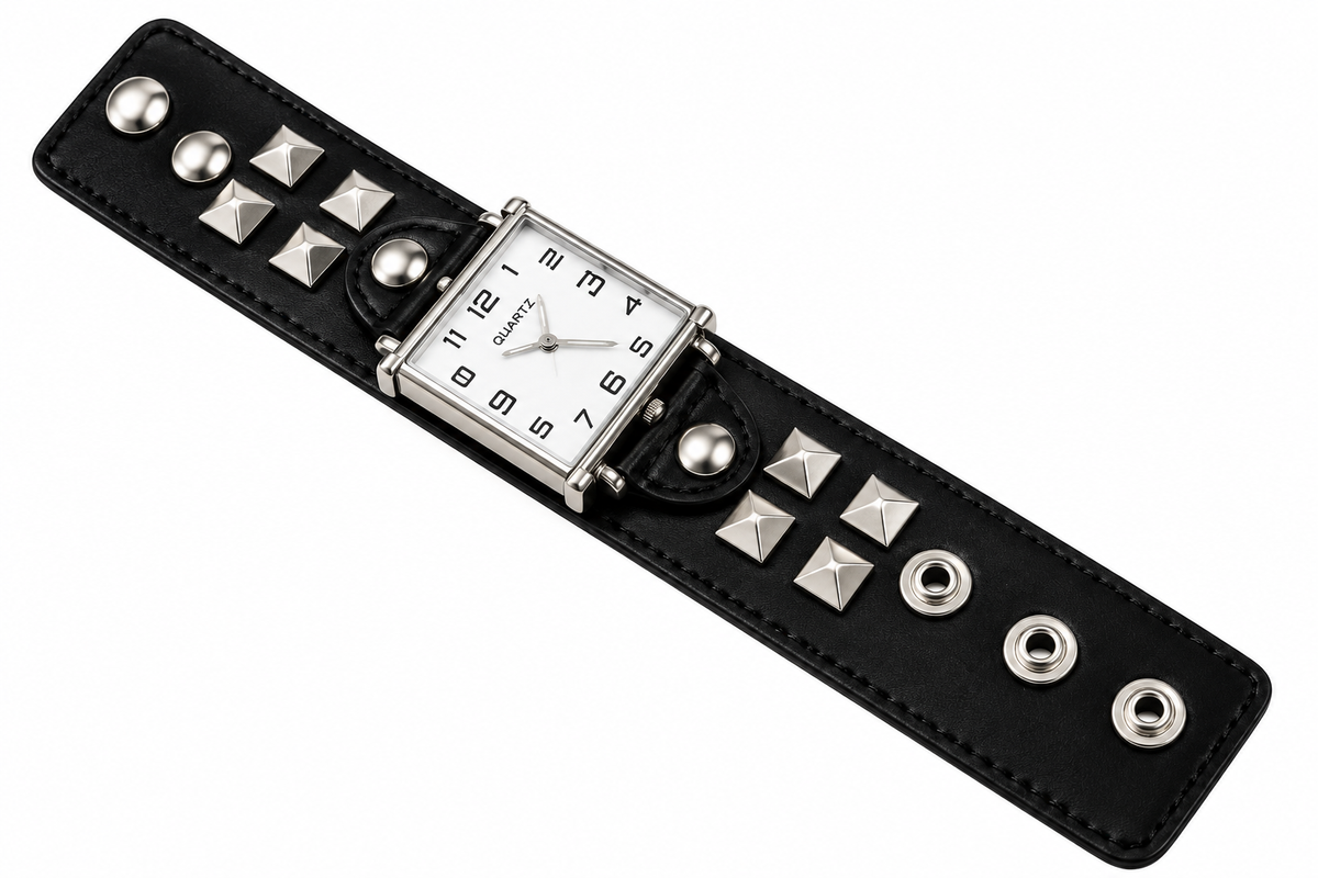 Unisex Punk Square Fashion Watch – Wide Black Leather Cuff Bracelet