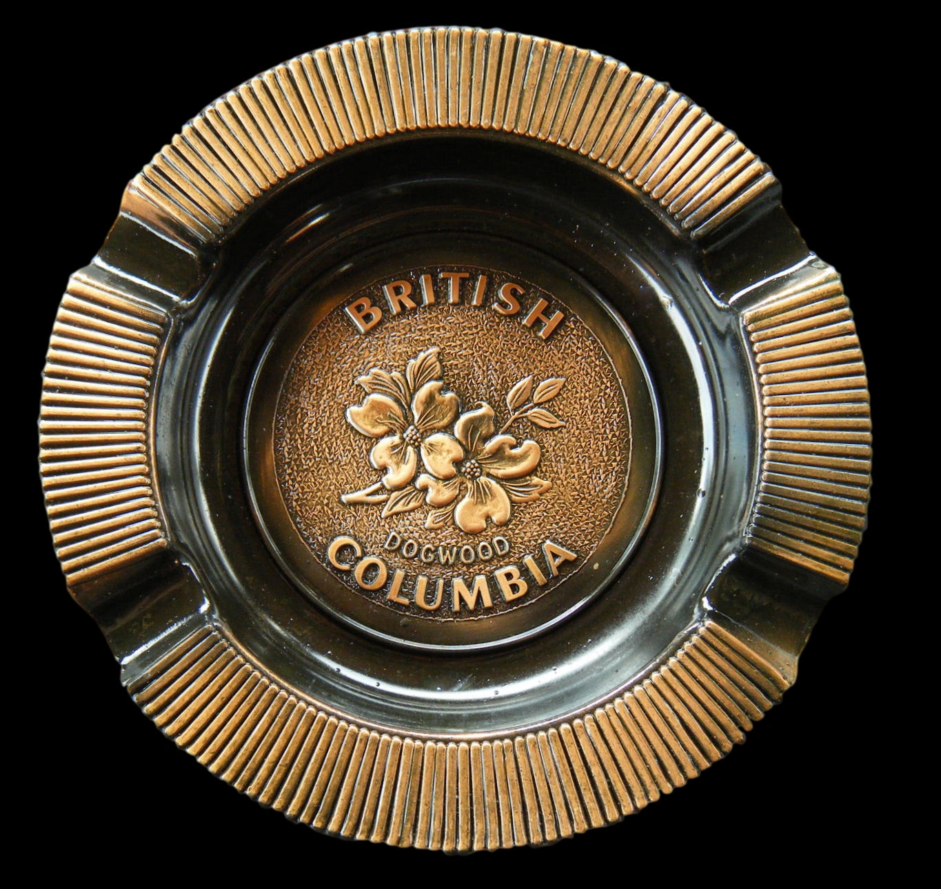 B.C. BRITISH COLUMBIA CANADA METAL BIG ASHTRAY SOUVENIR FLORAL FLOWERS