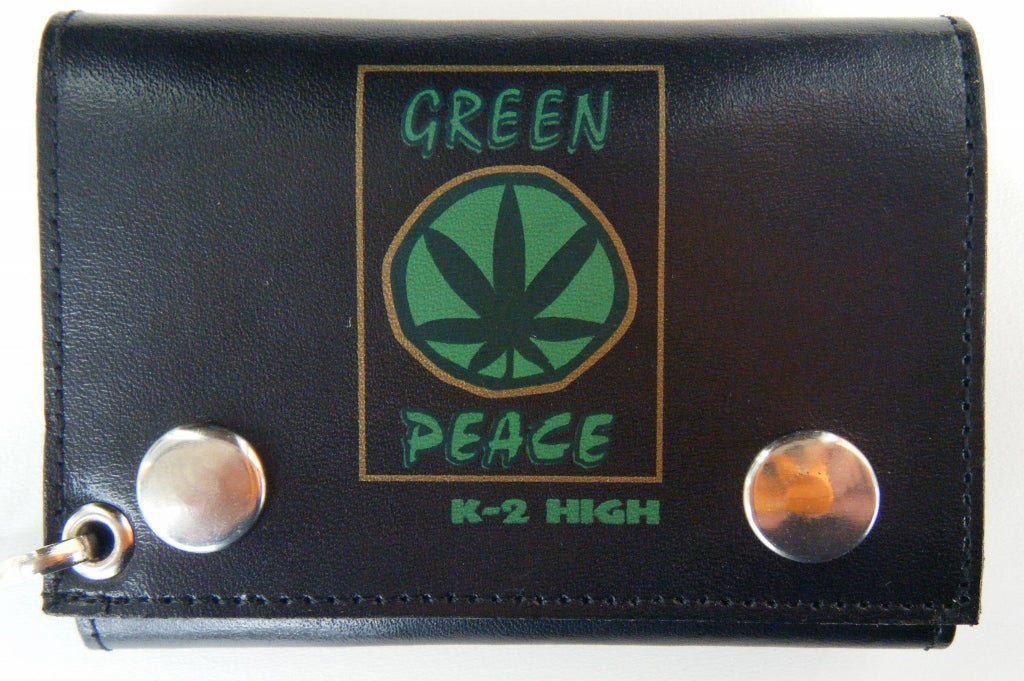 Biker Chain Trifold Wallet Leather Motorcycle Funny Pot Leaf Fashion Style
