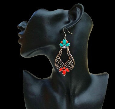 Blue Red Turquoise Colored Dangle Gypsy Style Fashion Earrings Jewelery
