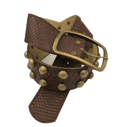Bronze Studded Brown Belt Buckle Faux Snakeskin Pattern Finish
