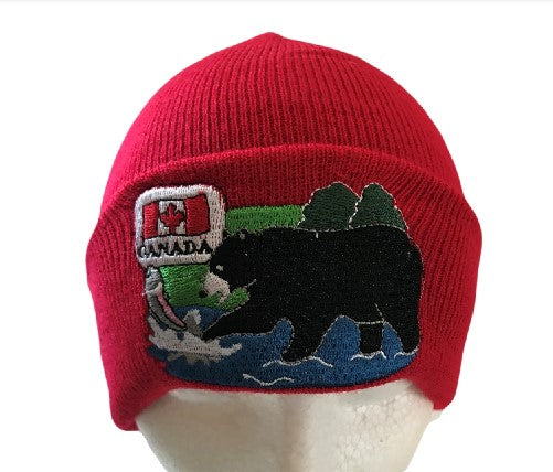 CANADA CANADIAN FLAG MAPLE LEAF RED BEAR UNISEX SKI HAT BEANIE HATS