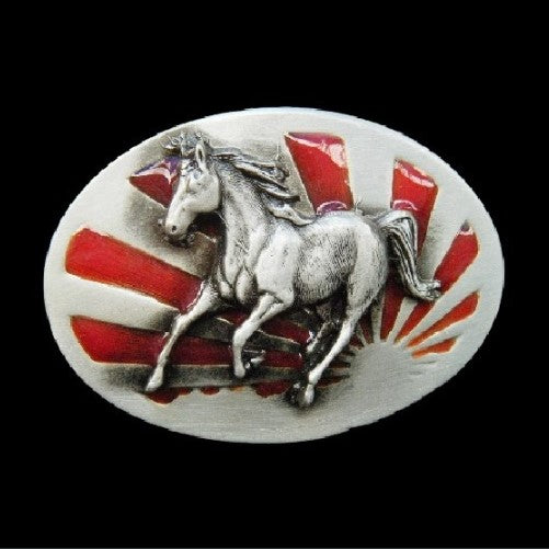 Horse Running Sun Rays Western Japanese Cowboy Belt Buckle