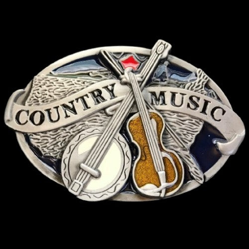 Country Music Banjo Violin USA Western Musician Belt Buckle