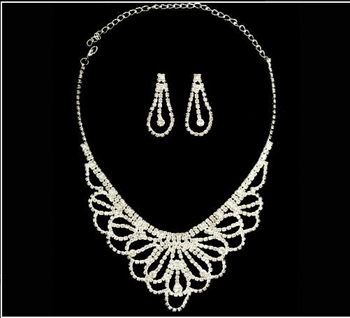 EXQUISITE CLEAR AUSTRIAN RHINESTONE CRYSTAL NECKLACE EARRINGS SET BRIDAL