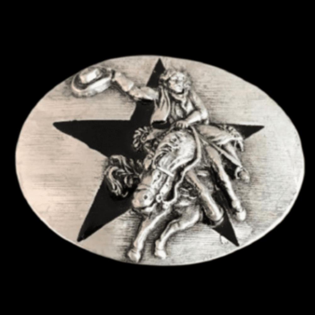 Horse Rider Western Rodeo Cowboy Black Star Belt Buckle