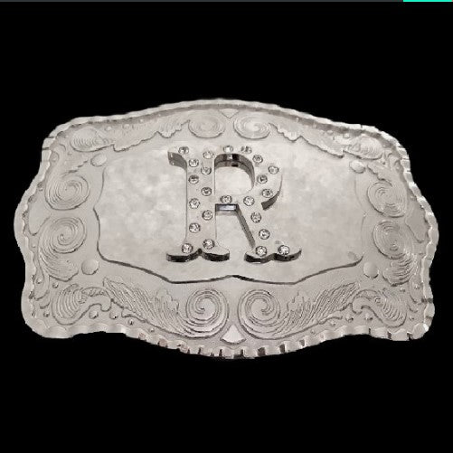 Hebilla de cinturón occidental grande con monograma inicial del nombre de la letra R