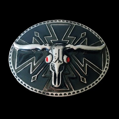 Texas Longhorn Bull Red Eyes Western Belt Buckle