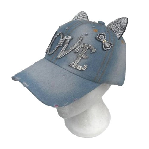 Love Bling Rhinestone Cat Ears Women's Baseball Cap Outdoor Sun Hat