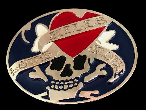 Love Kills Slowly Skull Heart Lovers Relationship Belt Buckle