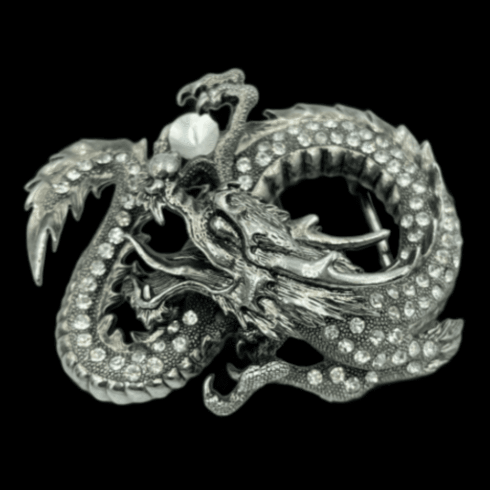 Rhinestone Dragon Chinese Legend Belt Buckle