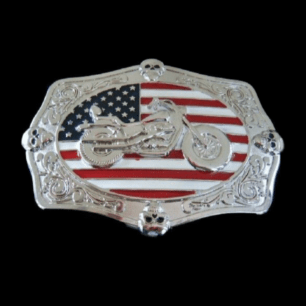 Motorcycle Biker Club Skulls USA Flag Belt Buckle