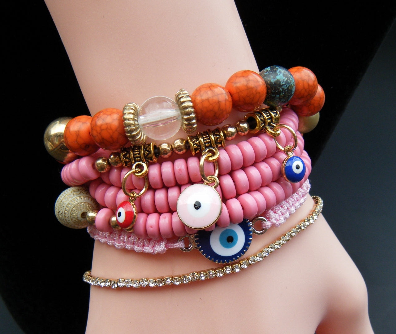 Multi Colored Beaded Wrap Around Bracelet Evil Eye Fashion Jewelry