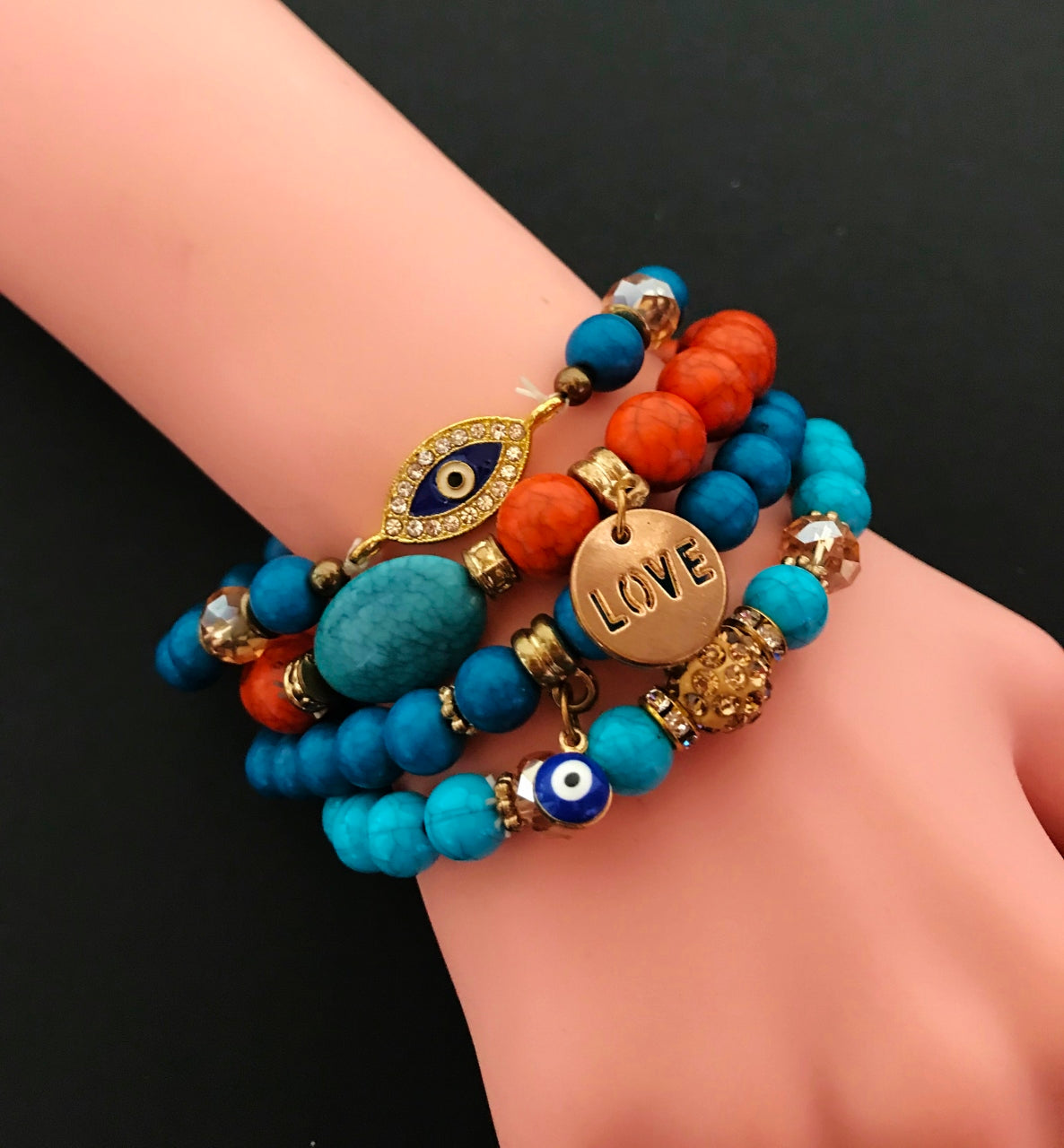 Multi Colored Beaded Wrap Around Bracelet Evil Eye Love Charm Fashion Jewelry