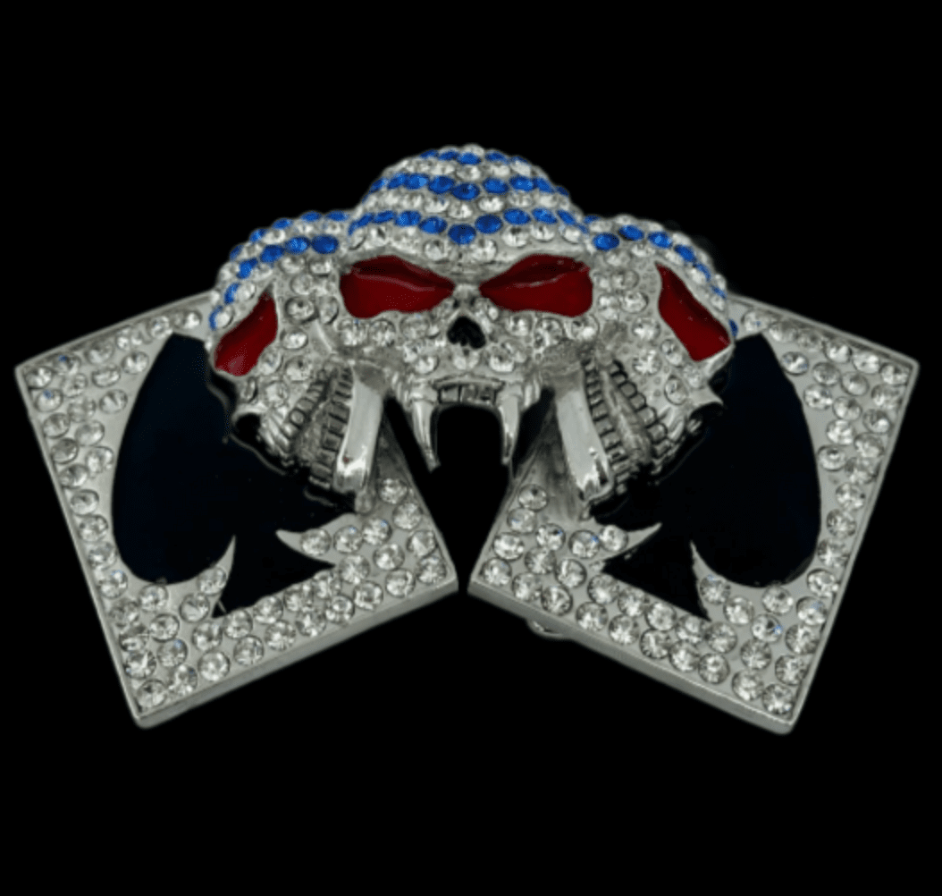 Skull Gambler Casino Cards Lucky Ace Spades Belt Buckle