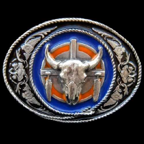 Texas Longhorn Native Indian Western Belt Buckle