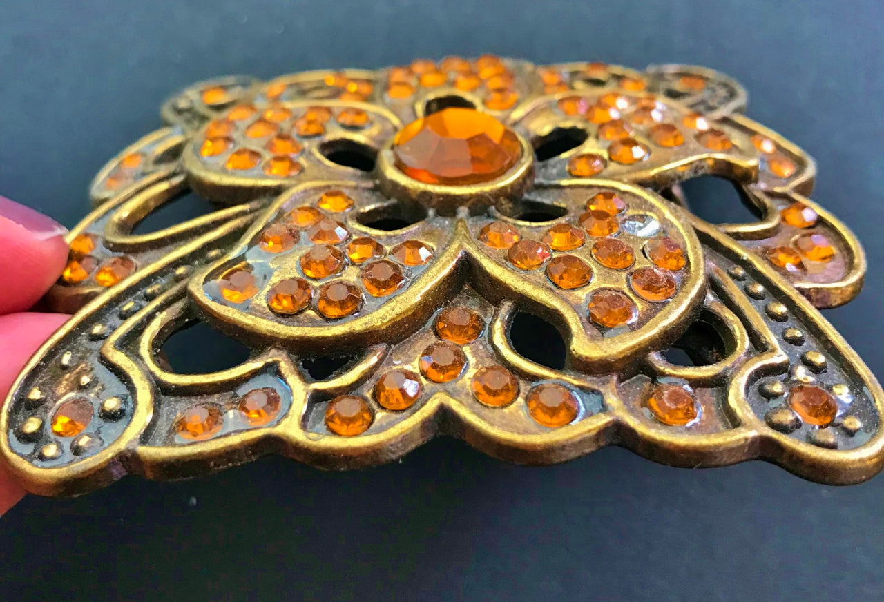 Rhinestones Square Hippie Boho Flower Floral Belt Buckle