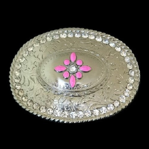Hippie Boho Pink Flower Cowgirl Fashion Western Rhinestone Belt Buckle
