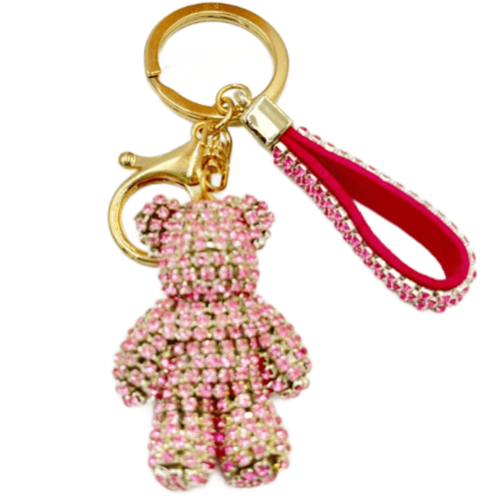 Pink Teddy Bear Crystal Rhinestone Keyring Keychain Handbag Bag Key Ring Bling