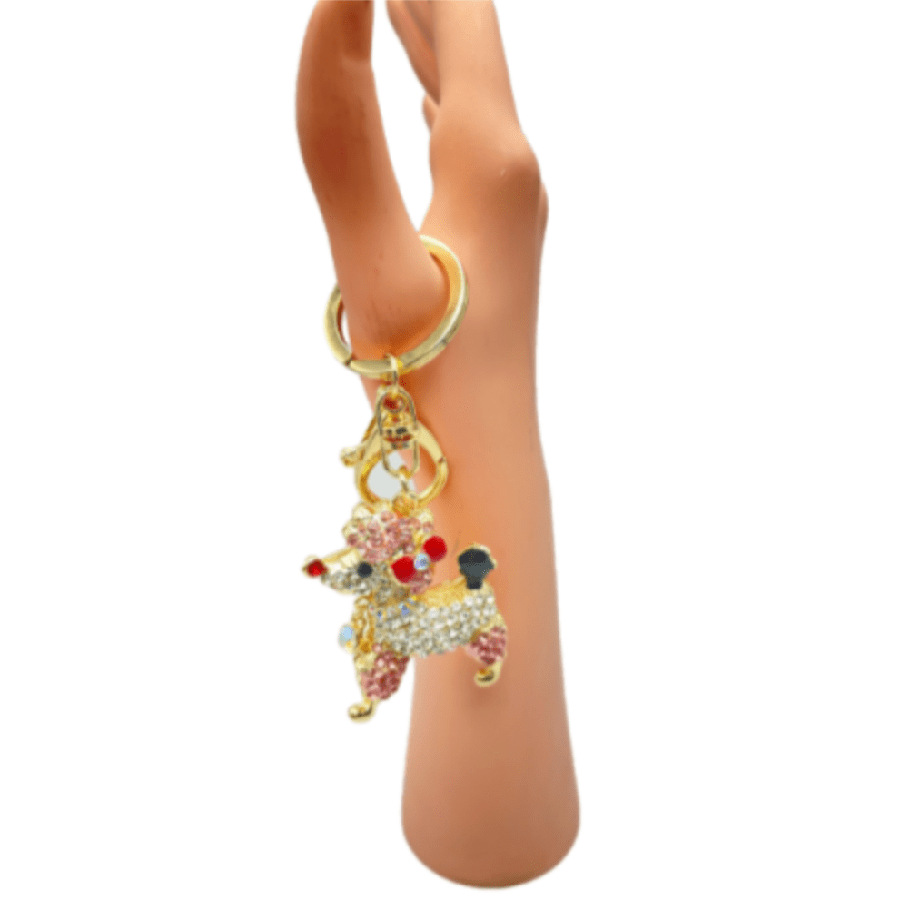 Poodle Keyring Cute Rhinestone Crystal Charm Pendant Key Bag Chain