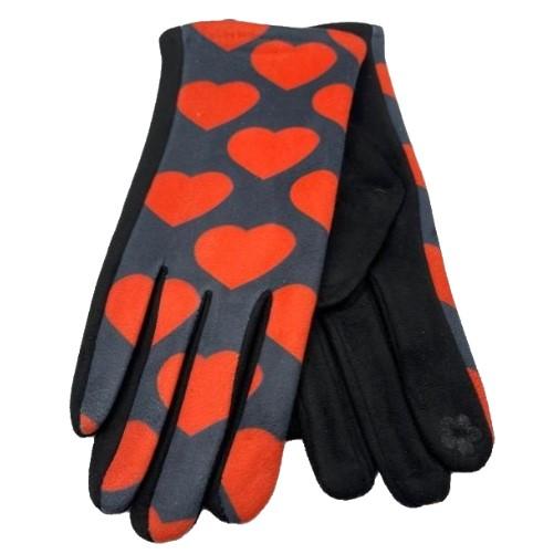 Red Hearts Print Women's Winter Fashion Gloves