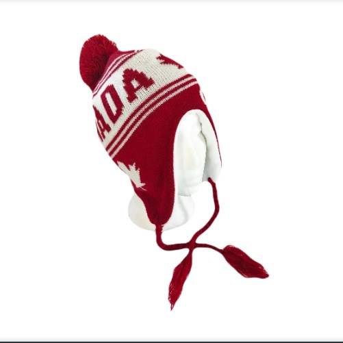 Red White Pom Pom Tassel Winter Ski Canada Tuque Fashion Style Unisex Hat