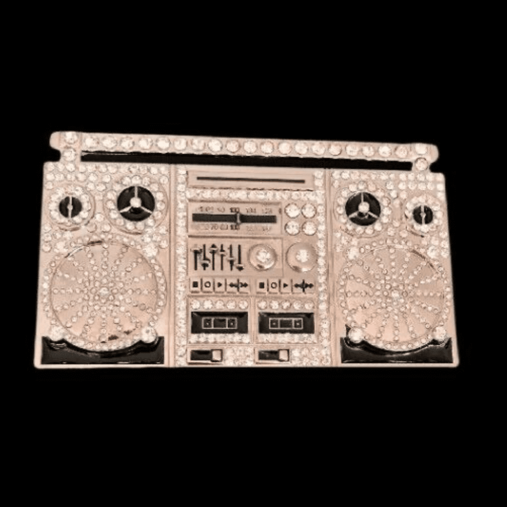 Boucles de ceinture Boombox rétro Blaster Radio Dj Ghetto musique vieille école métal argenté